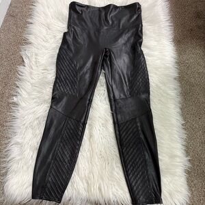 Spanx black moto faux leather high rise high waist black leggings XL petite